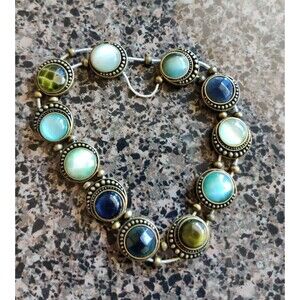 Vintage MONET Moonstone Glass Opalescent Cabochon Bracelet Needs Restringing!